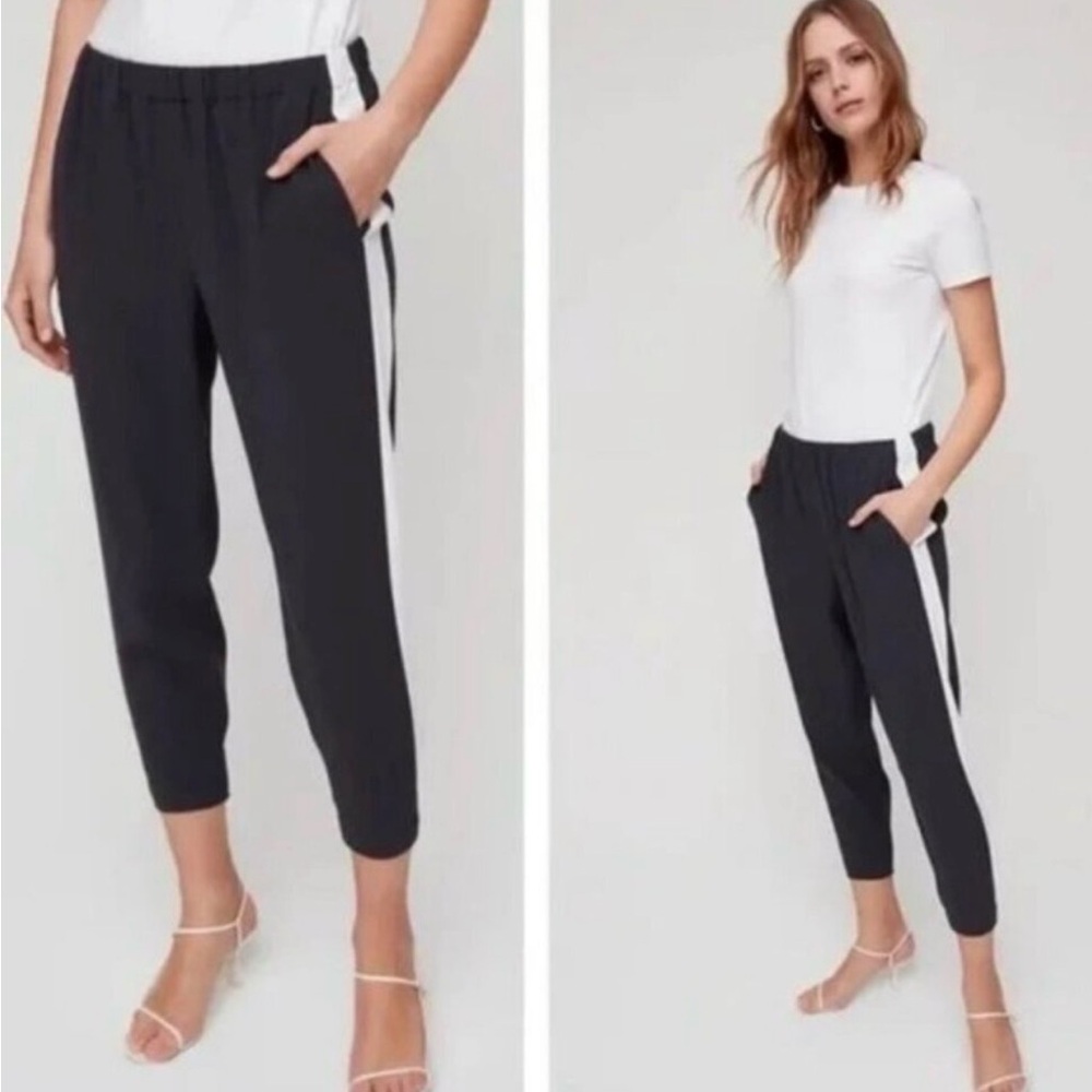 Babaton Aritzia Dexter Tuxedo Black White Side Strip Crepe Cropped Pants, Size 4